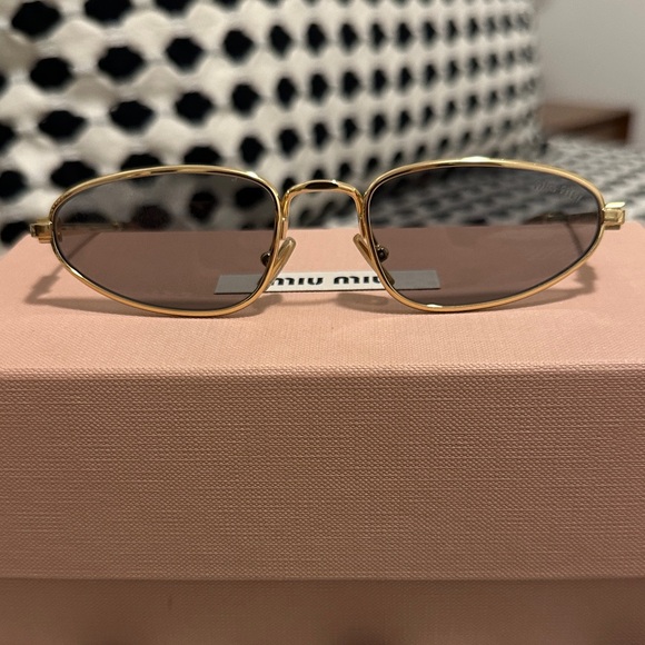 Miu Miu Gold Frame Sunglasses with Black Lenses main image 4